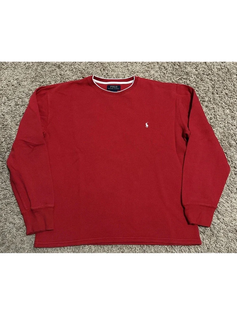 Polo Ralph Lauren Men's Polo Shirt Large? Red Long Sleeve Mesh/Thermal